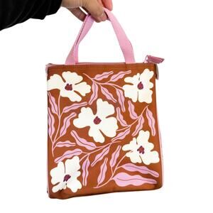 NWT Paper Source Funky Floral Insulated Lunch Tote Bag Pink $26.99